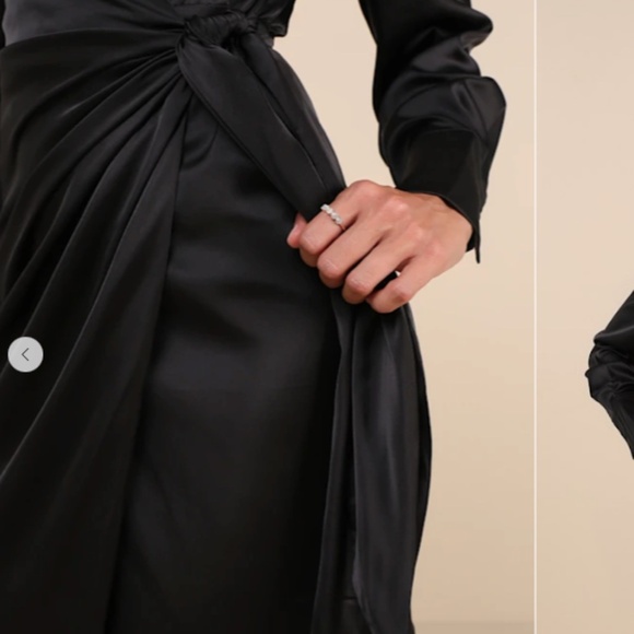 LULU's Sexy Chic Holiday Wedding Romantic Elegant Long Sleeve Satin Wrap Dress - Picture 5 of 5